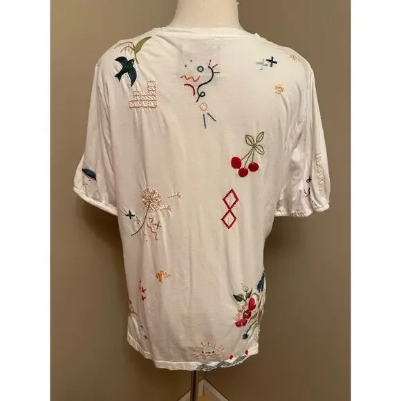Johnny Was Averi Relaxed Tee Embroidered Red Floral Bee Sz Small - Picture 6 of 8